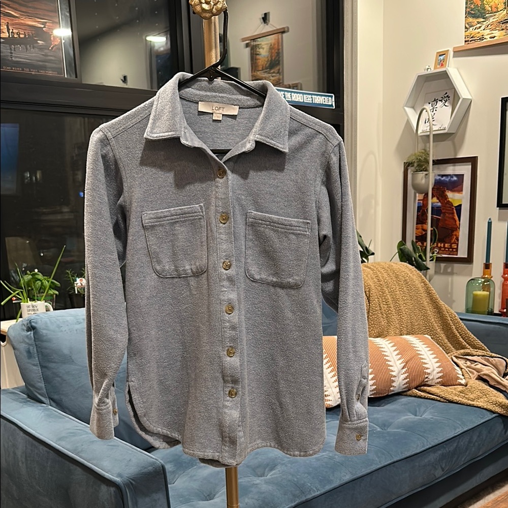 Loft Blue Fleece Button-Up Shirt